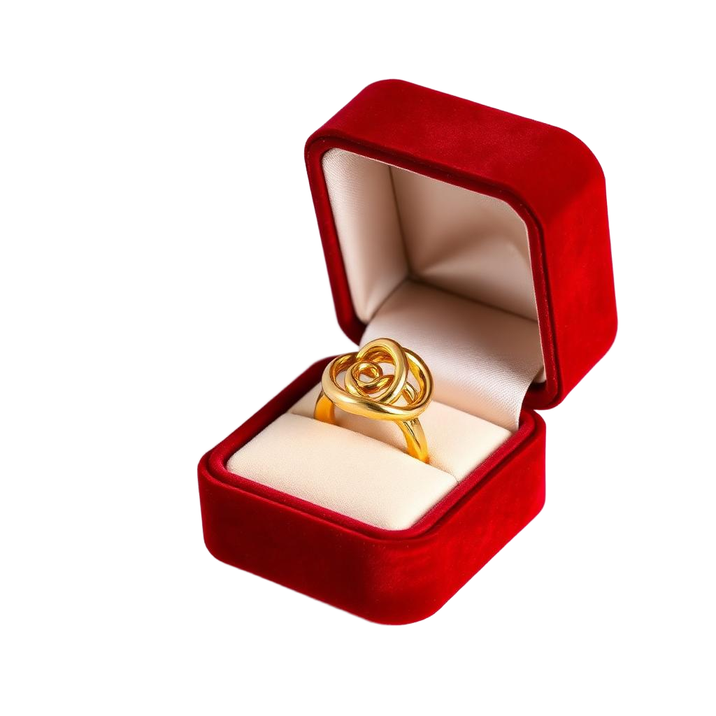 Custom gold enamel pin in red velvet presentation box by EMO